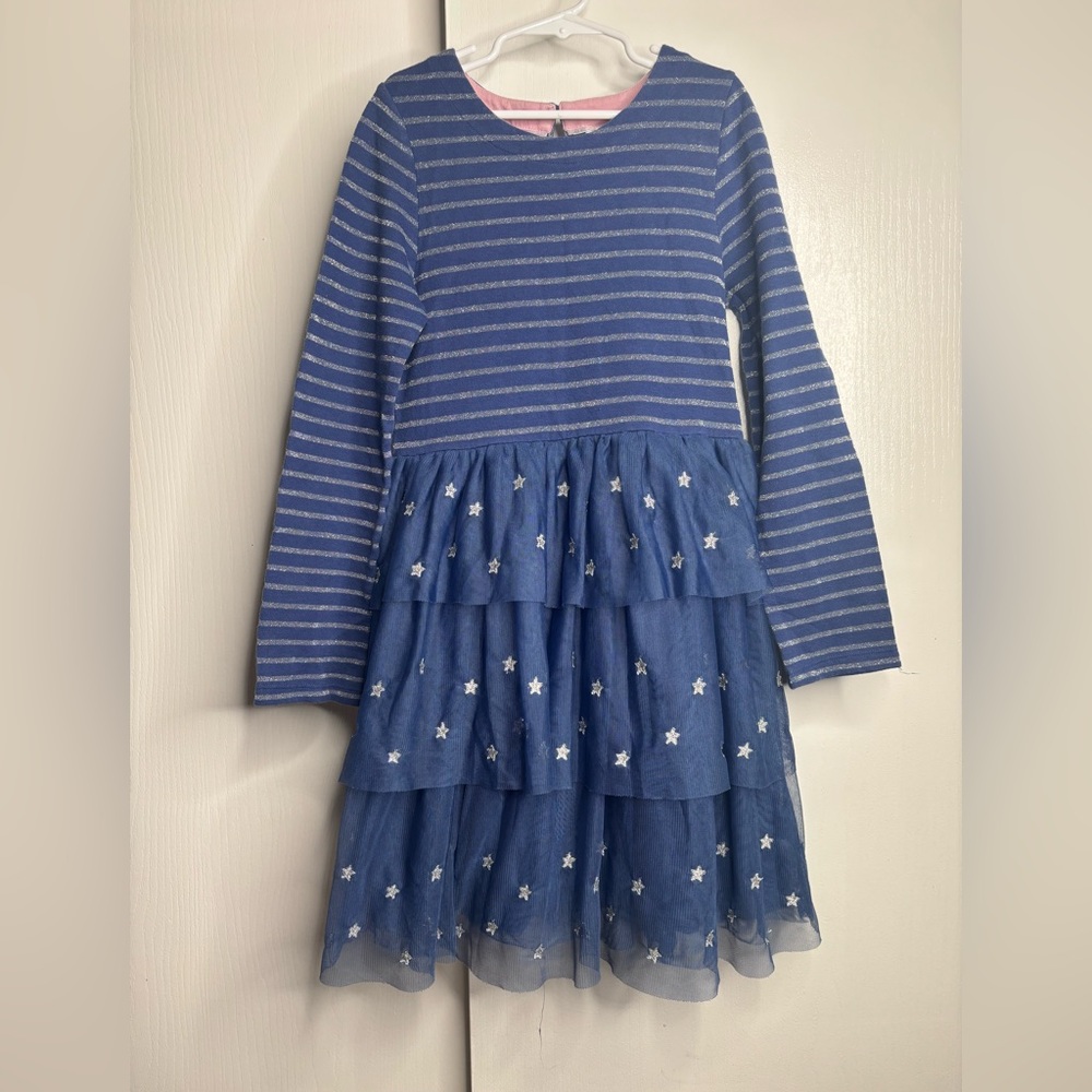 Mini Boden Blue Striped Star Tulle Dress Girls 10